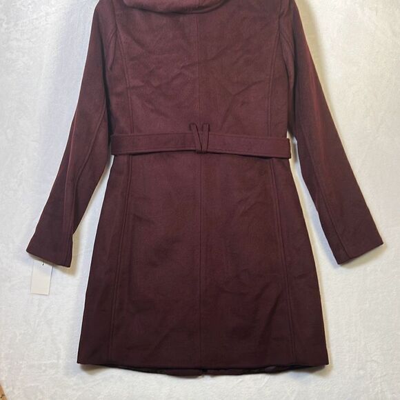 Cole Haan Women's Hooded Coat Slick Wool with Detatchable Faux Fur Trim- Women 4 - Picture 8 of 9